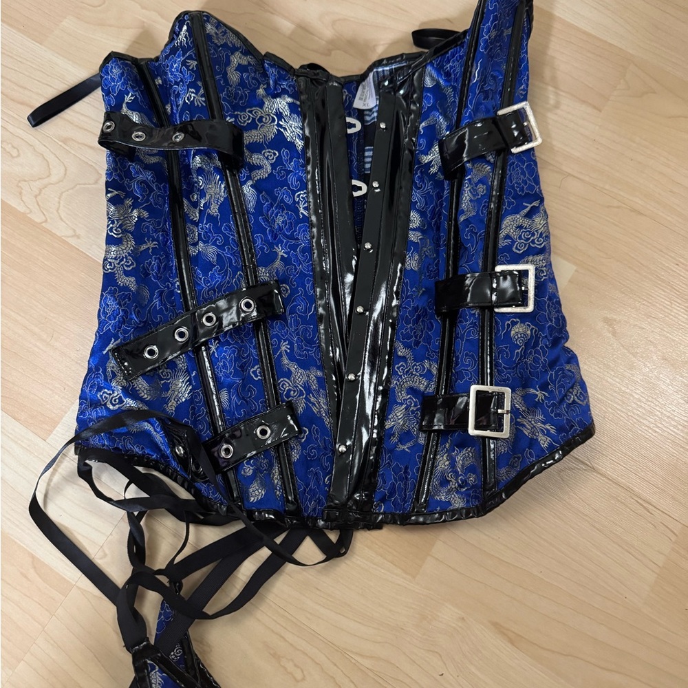 Blue and Black Floral Corset
